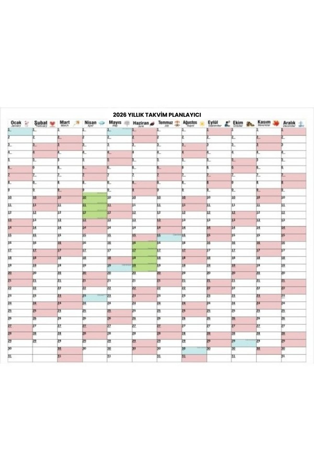 2026 Yıllık Takvim Manyetik Yapışkanlı Planlayıcı Akıllı Kağıt Tahta